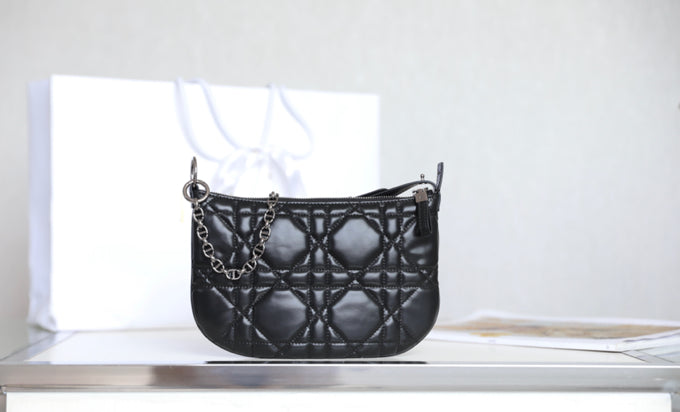 DIOR MINI CARO BAG 25 IN BLACK LAMBSKIN