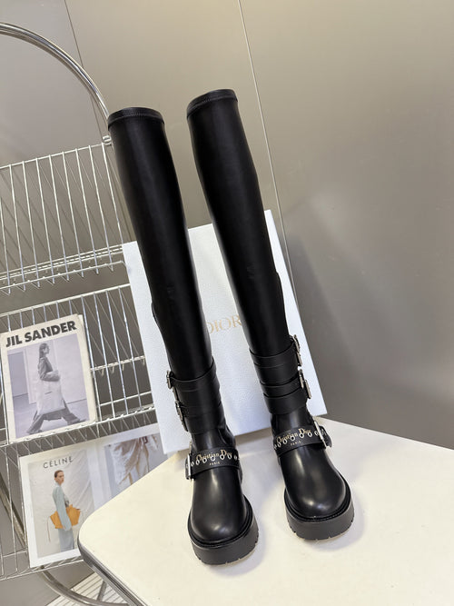 DIOR D-FIGHT BOOT 25S IN BLACK CALFSKIN WITH SILVER HARDWARE