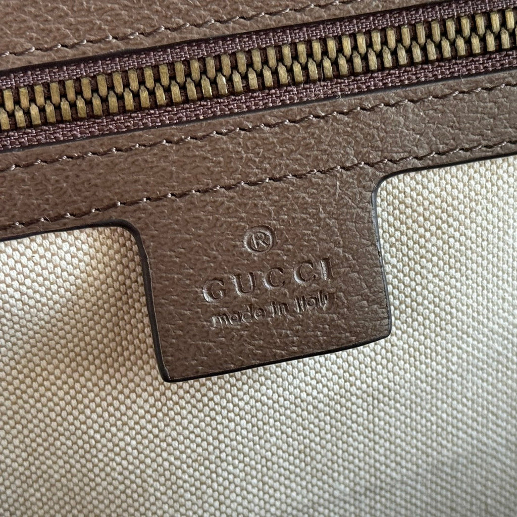 GUCCI 25S OPHIDIA BACKPACK 40 IN BEIGE CANVAS AND BROWN CALFSKIN