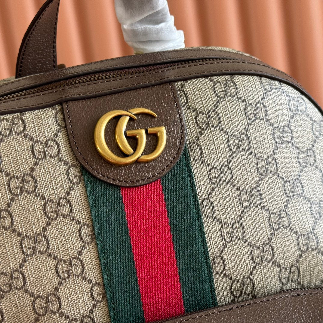 GUCCI 25S OPHIDIA BACKPACK 40 IN BEIGE CANVAS AND BROWN CALFSKIN