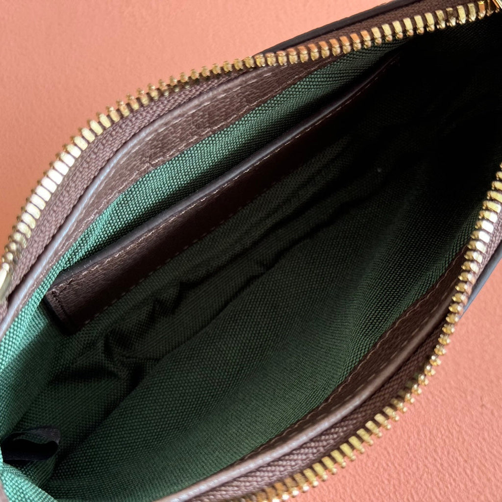 GUCCI 25S OPHIDIA SMALL SHOULDER BAG 19 IN BEIGE CANVAS AND BROWN CALFSKIN