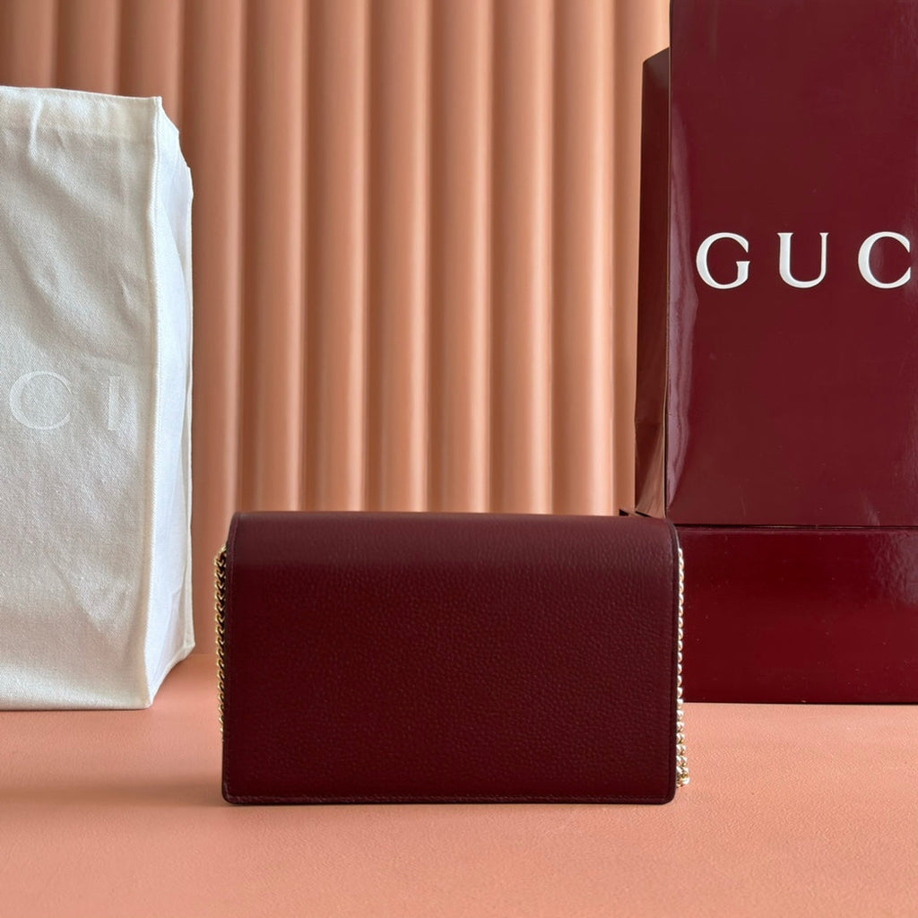 GUCCI 25S DIONYSUS WALLET ON CHAIN 20 IN ROSSO ANCORA CALFSKIN