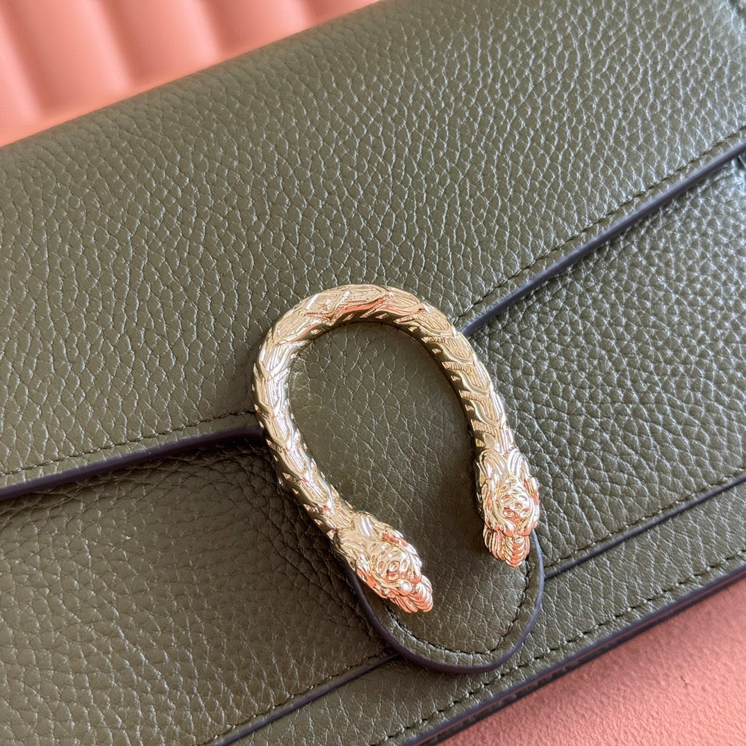 GUCCI 25S DIONYSUS WALLET ON CHAIN 20 IN DARK OLIVE GREEN CALFSKIN