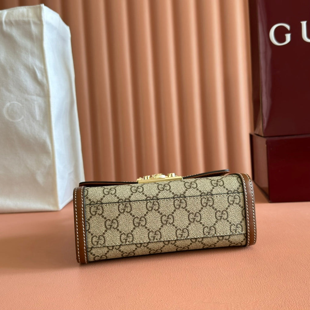 GUCCI 25S PADLOCK BAG 20 IN BEIGE CANVAS AND BROWN CALFSKIN