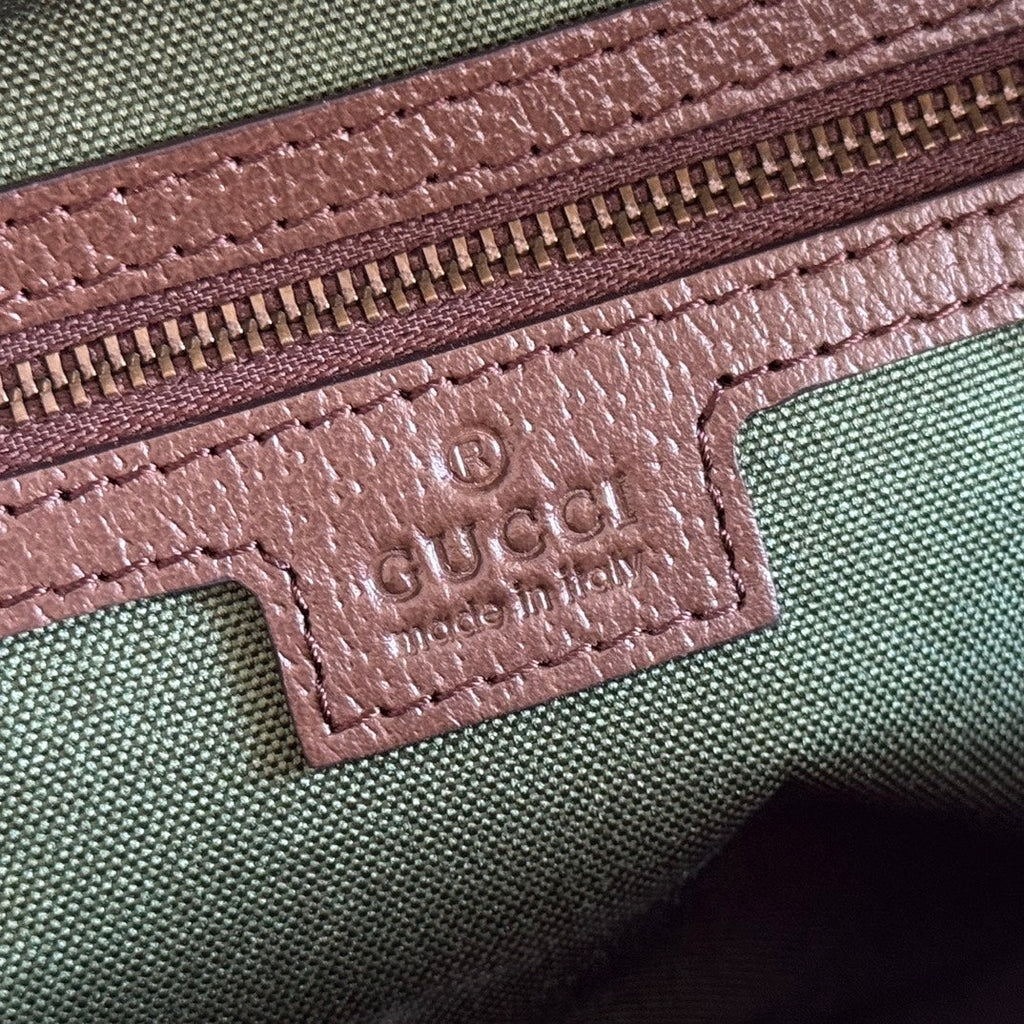GUCCI 25S OPHIDIA CROSSBODY BAG 28 IN BEIGE CANVAS AND BROWN CALFSKIN