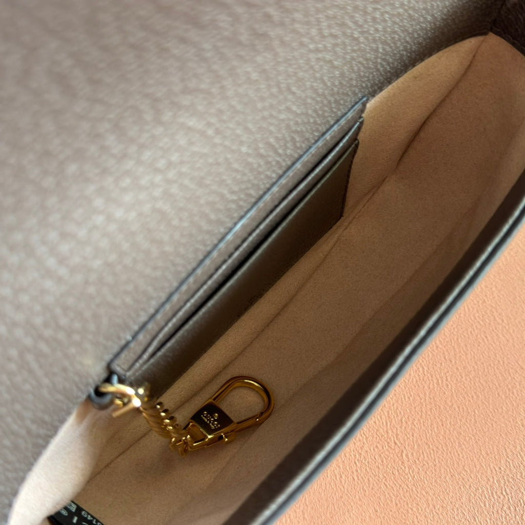 GUCCI 25S OPHIDIA MINI BAG 20 IN DARK BEIGE CANVAS AND BROWN CALFSKIN