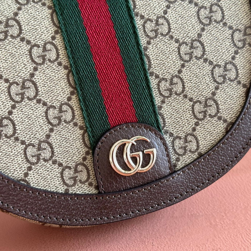 GUCCI 25S OPHIDIA MINI BAG 20 IN BEIGE CANVAS AND BROWN CALFSKIN