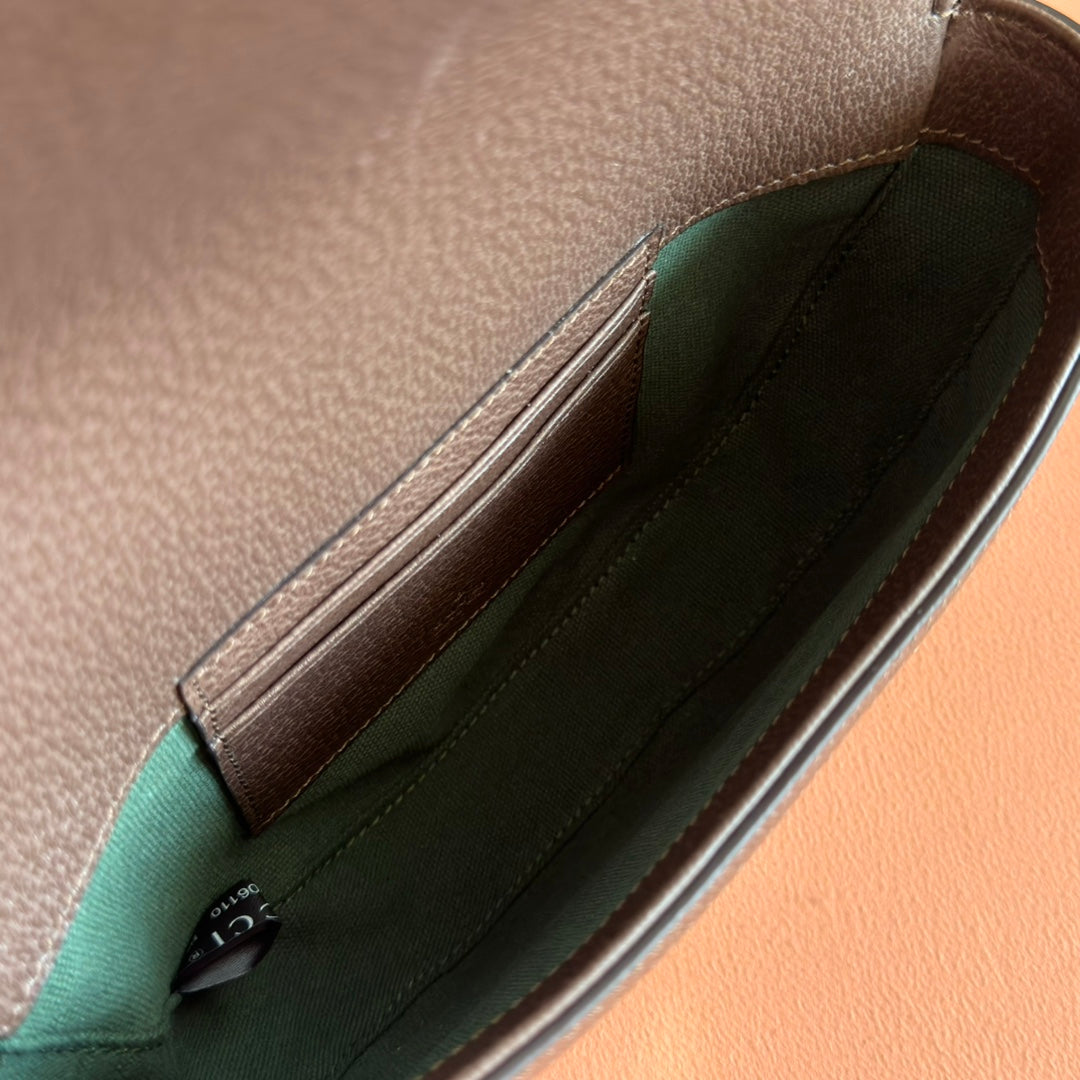 GUCCI 25S OPHIDIA MINI BAG 20 IN BEIGE CANVAS AND BROWN CALFSKIN