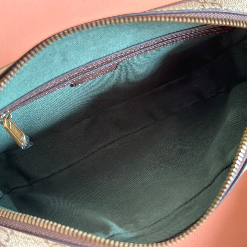 GUCCI 26S OPHIDIA CROSSBODY BAG 24 IN BROWN AND DARK BEIGE CANVAS
