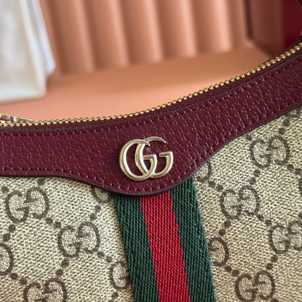 GUCCI 26S OPHIDIA BAG 20 IN DARK BEIGE AND RED CALFSKIN