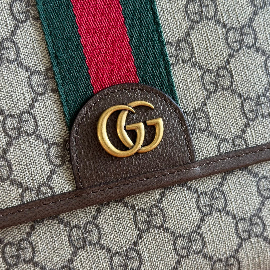 GUCCI 25S OPHIDIA SMALL BAG 28 IN BEIGE CANVAS AND BROWN CALFSKIN