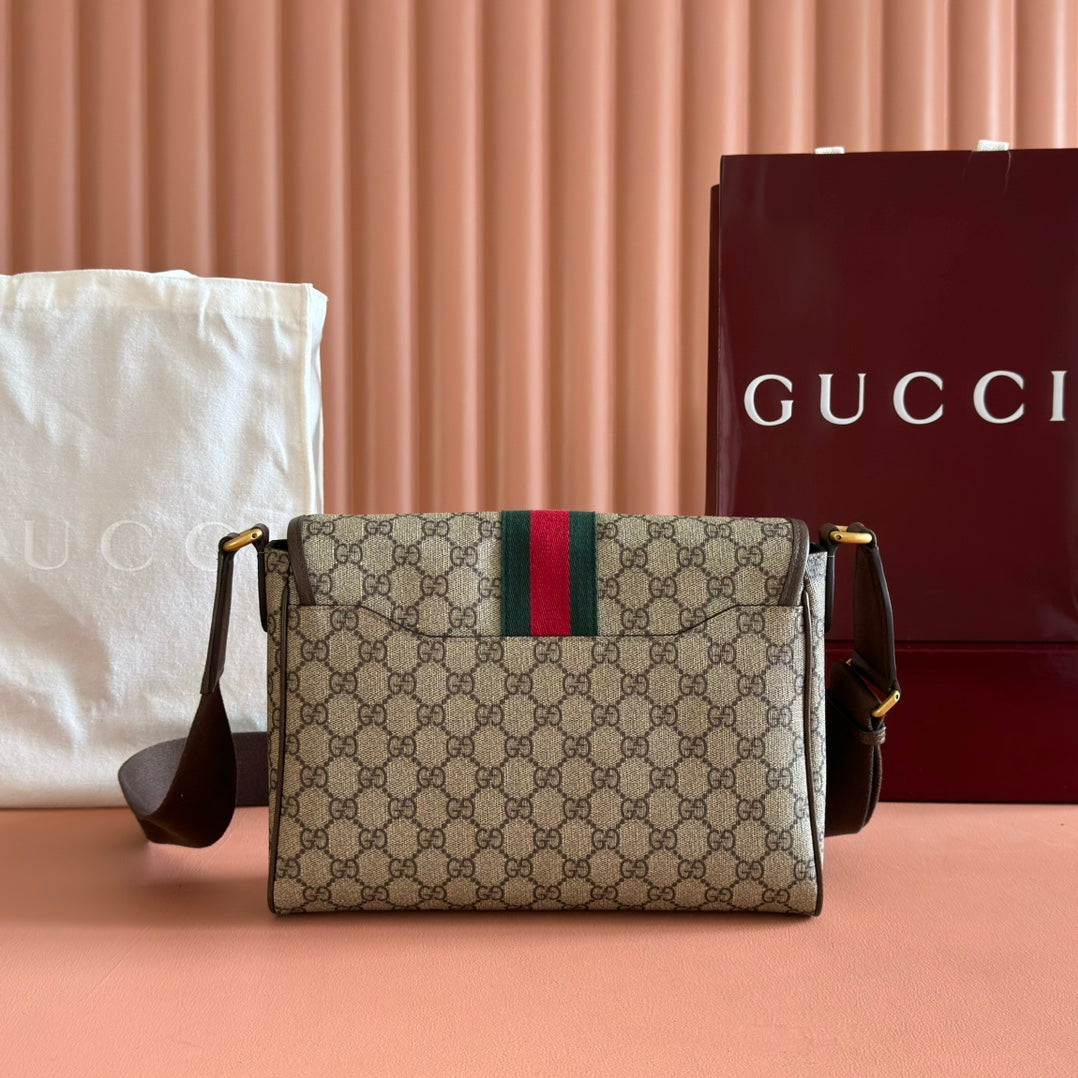 GUCCI 25S OPHIDIA SMALL BAG 28 IN BEIGE CANVAS AND BROWN CALFSKIN