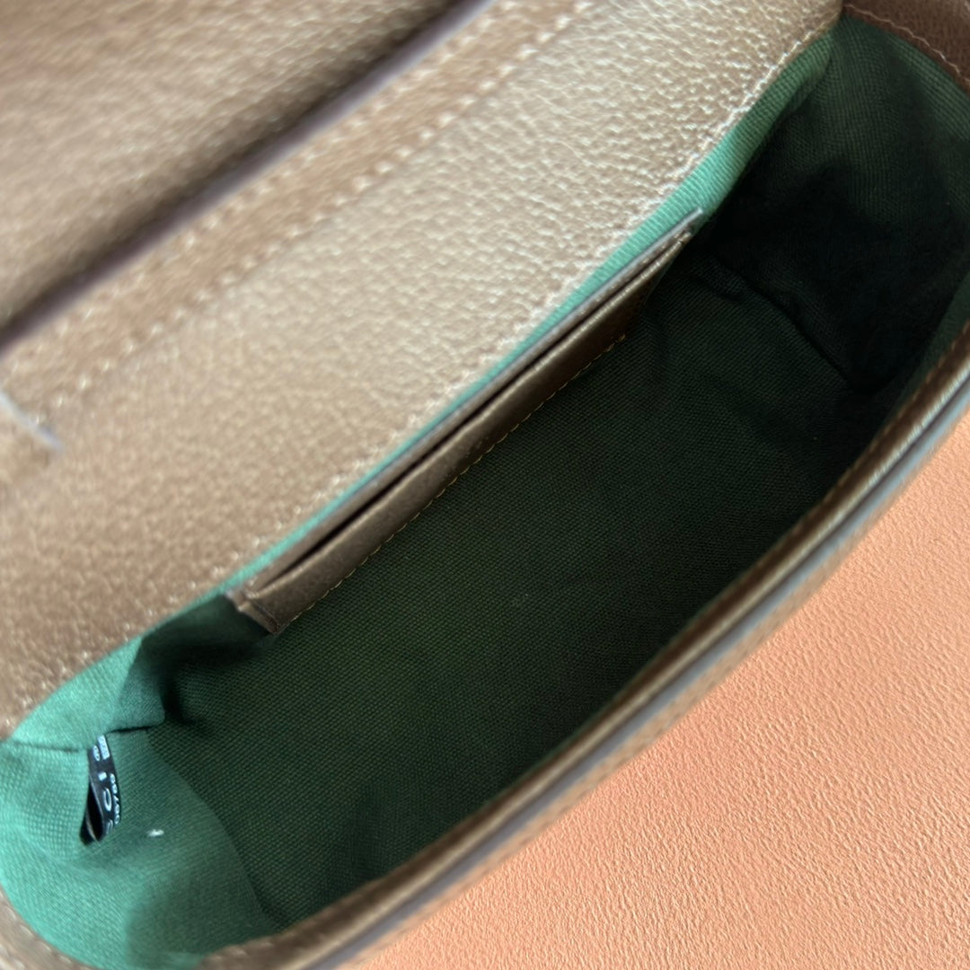 GUCCI 25S OPHIDIA BAG 18 IN BEIGE CANVAS AND BROWN CALFSKIN SILVER HARDWARE