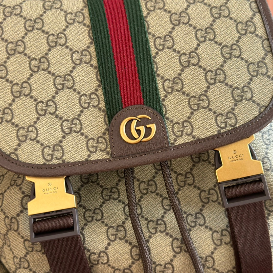 GUCCI 26S OPHIDIA LARGE BACKPACK 46 IN BEIGE AND BROWN CANVAS