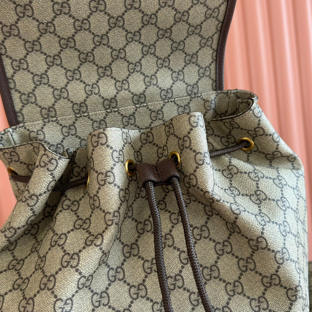 GUCCI 26S OPHIDIA LARGE BACKPACK 46 IN BEIGE AND BROWN CANVAS