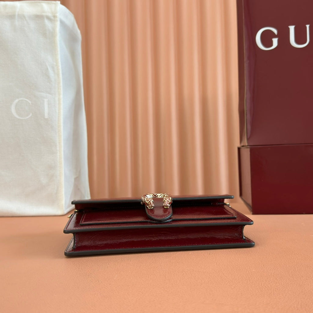 GUCCI 25S DIONYSUS WALLET ON CHAIN 20 IN ROSSO ANCORA GLOSSY CALFSKIN