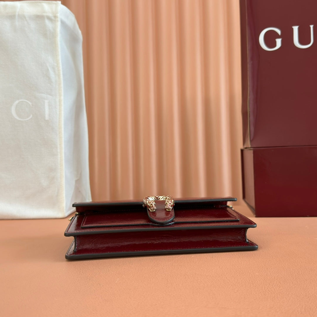 GUCCI 25S DIONYSUS WALLET ON CHAIN 20 IN ROSSO ANCORA GLOSSY CALFSKIN