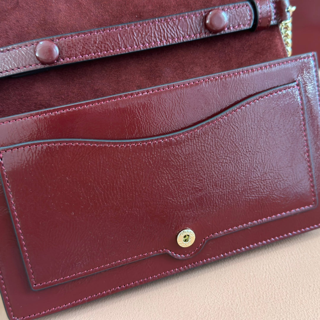 GUCCI 25S DIONYSUS WALLET ON CHAIN 20 IN ROSSO ANCORA GLOSSY CALFSKIN
