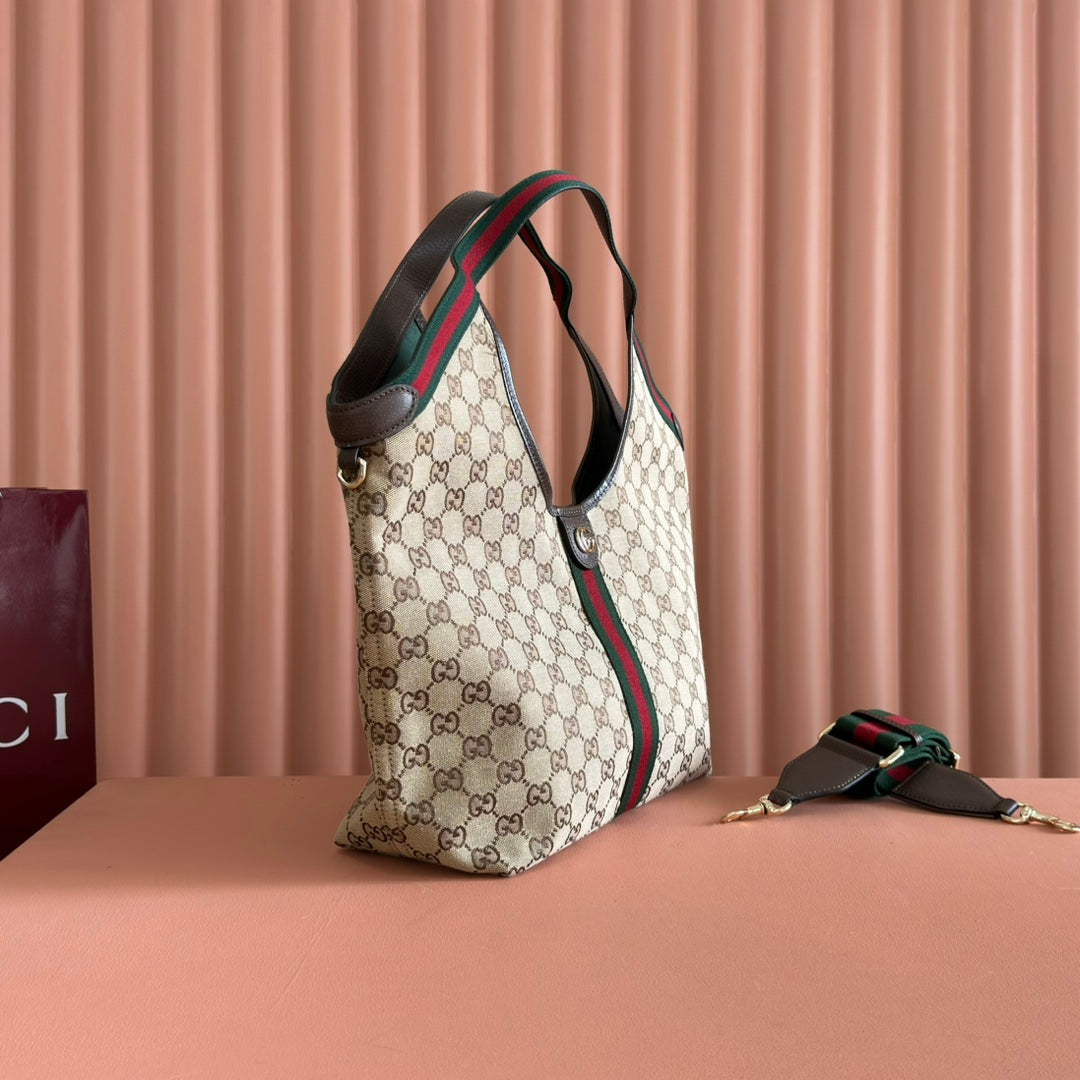 GUCCI 25S GIGLIO LARGE TOTE BAG 50 IN BEIGE AND DARK BROWN CANVAS