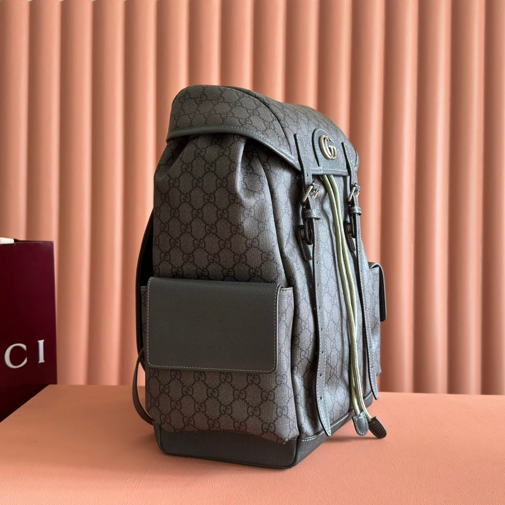 GUCCI 25S OPHIDIA MEDIUM BACKPACK 40 IN GREEN GRAY CALFSKIN