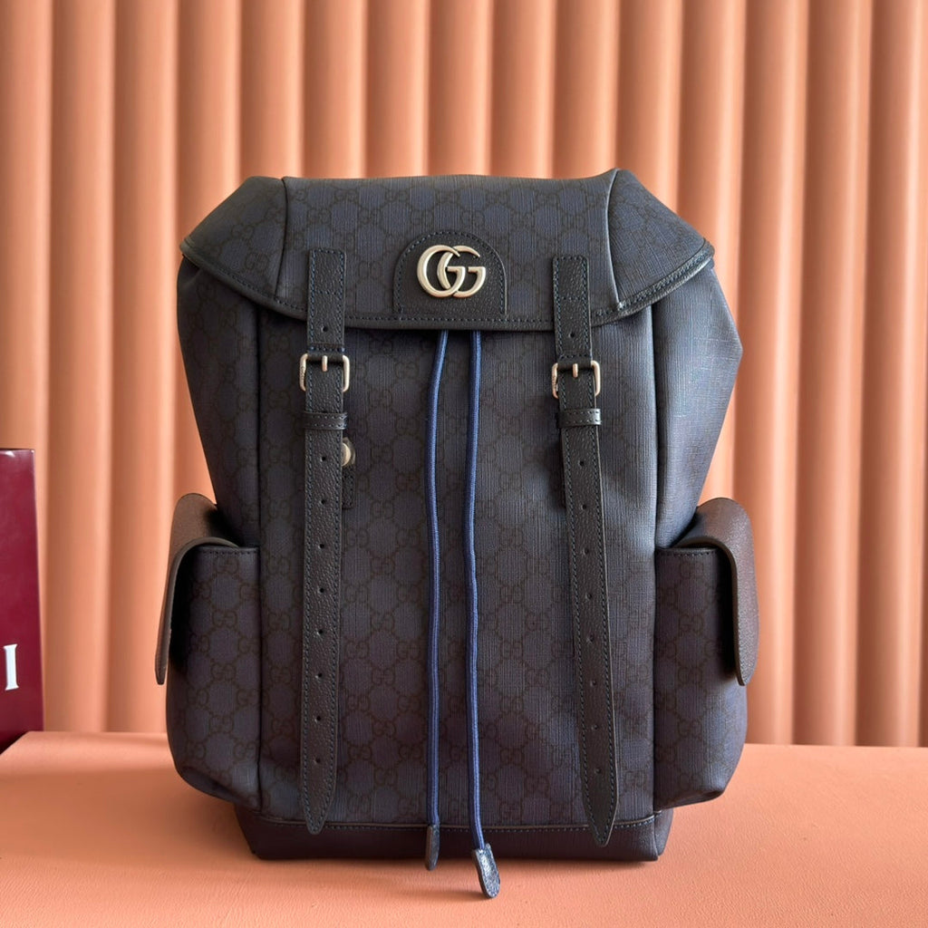 GUCCI 25S OPHIDIA MEDIUM BACKPACK 40 IN DARK BLUE GRAY CALFSKIN
