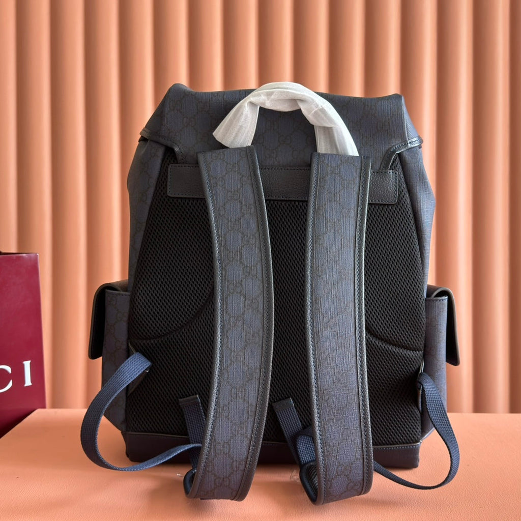 GUCCI 25S OPHIDIA MEDIUM BACKPACK 40 IN DARK BLUE GRAY CALFSKIN