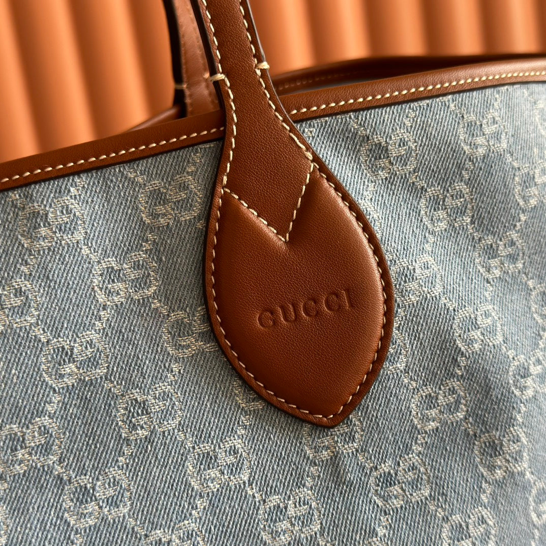 GUCCI 25S TOTISSIMA LARGE TOTE BAG 30 IN BLUE AND WHITE CANVAS
