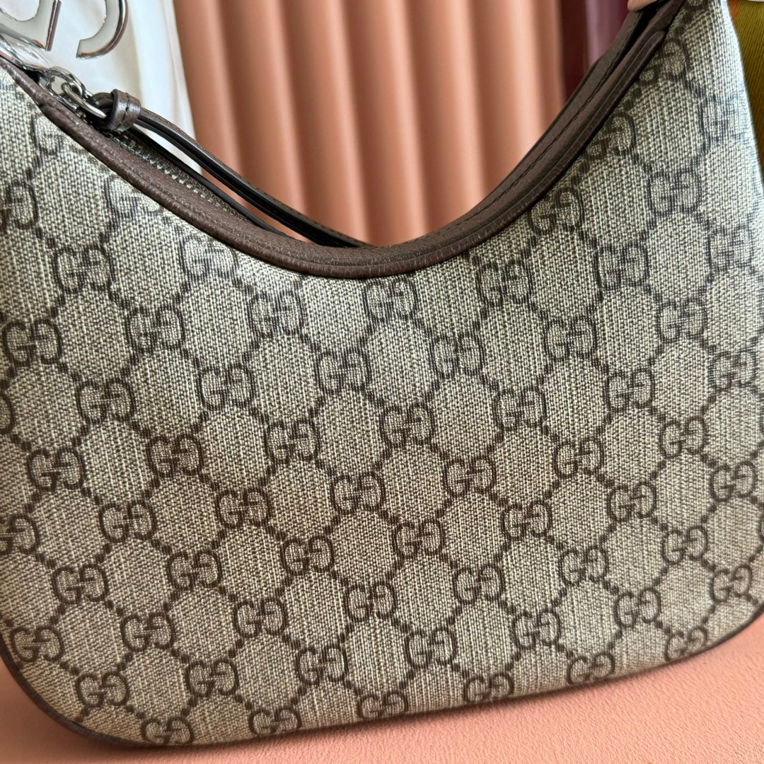 GUCCI 25S ATTACHE SHOULDER BAG 23 CM IN DARK BEIGE MIX BROWN CALFSKIN