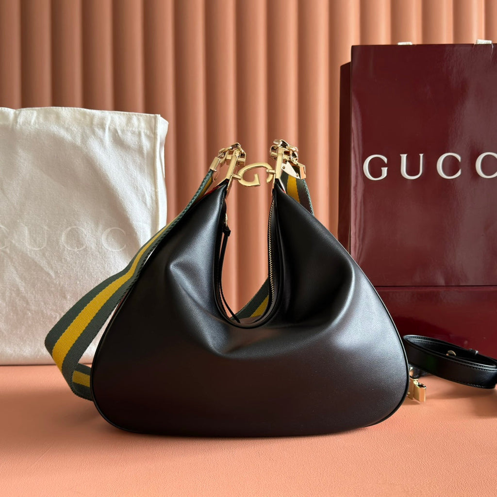 GUCCI 25S ATTACHE SHOULDER BAG 35 CM IN BLACK CALFSKIN