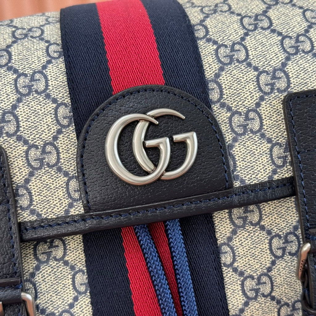 GUCCI 25S OPHIDIA MEDIUM BACKPACK 40 CM IN BEIGE MIX BLACK CALFSKIN
