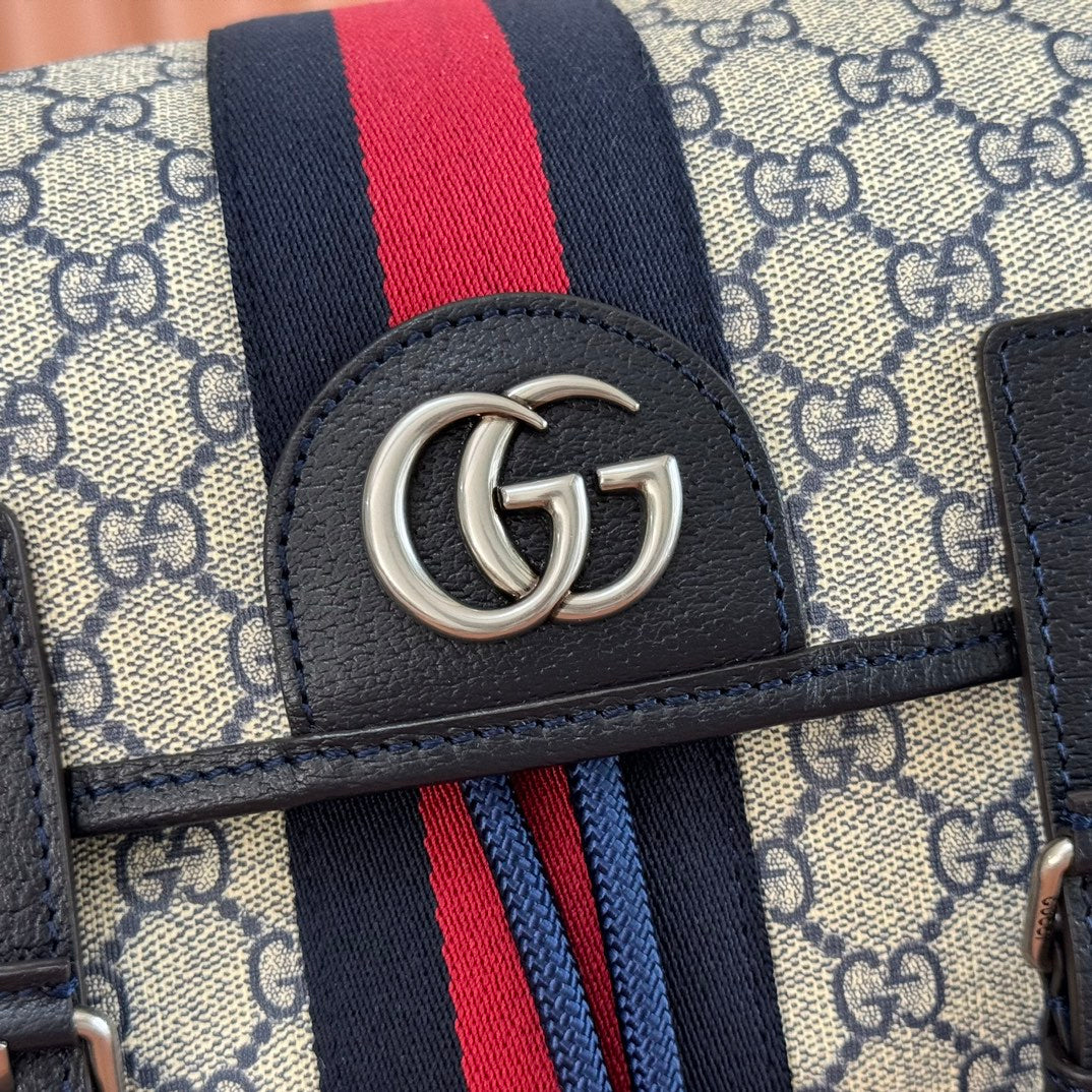 GUCCI 25S OPHIDIA MEDIUM BACKPACK 40 CM IN BEIGE MIX BLACK CALFSKIN