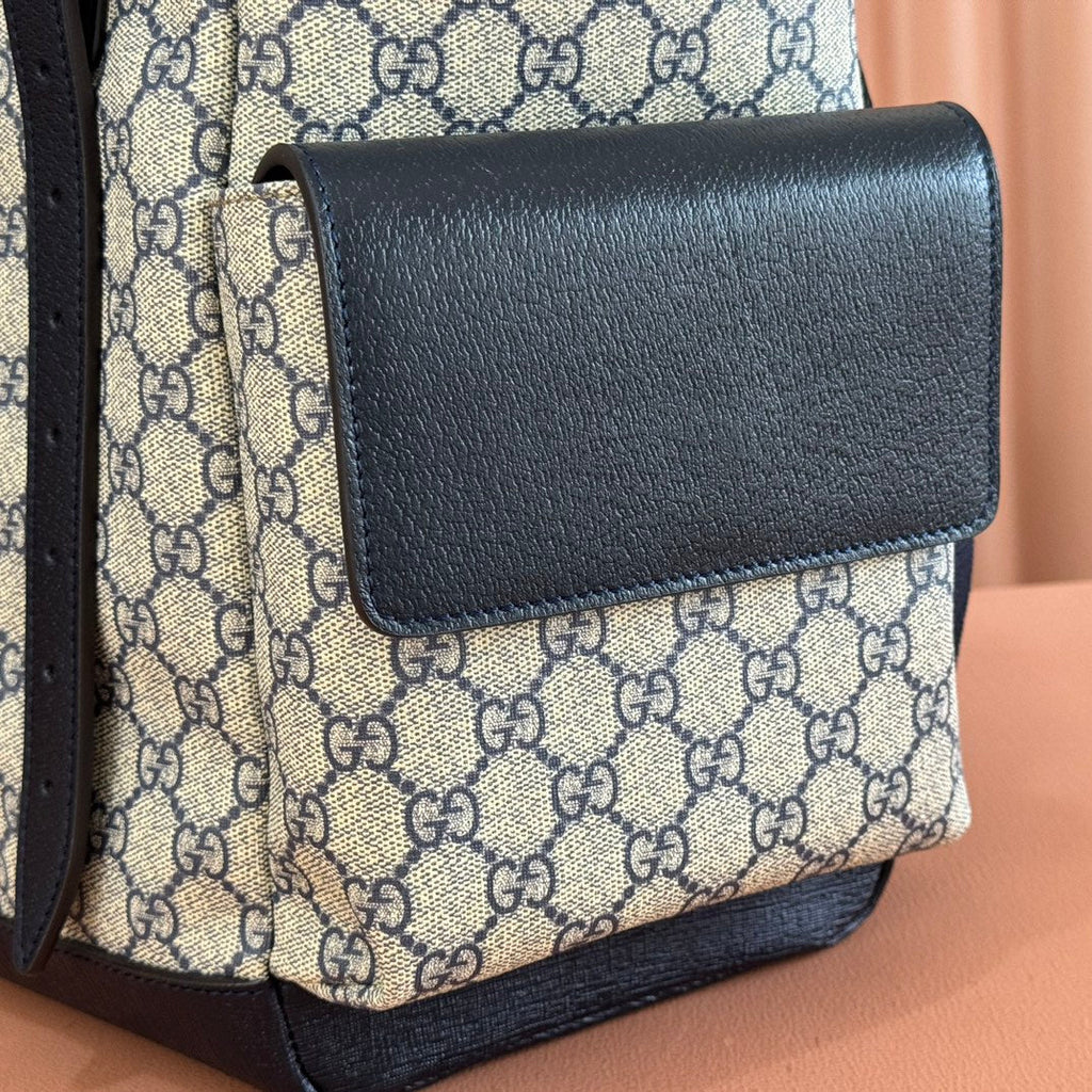 GUCCI 25S OPHIDIA MEDIUM BACKPACK 40 CM IN BEIGE MIX BLACK CALFSKIN