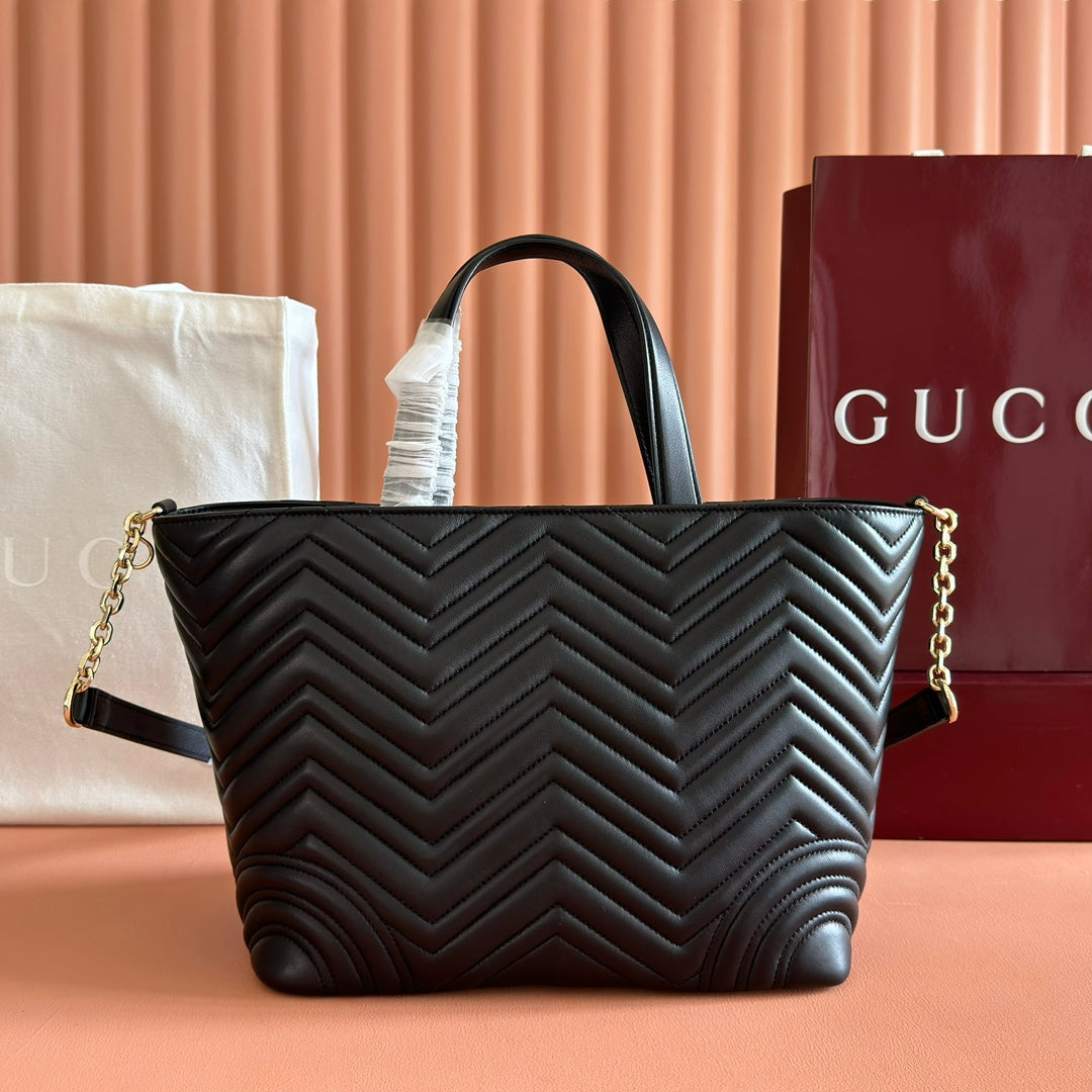 GUCCI 25S SMALL TOTE BAG 39 CM IN BLACK CALFSKIN WITH GOLD HARDWARE