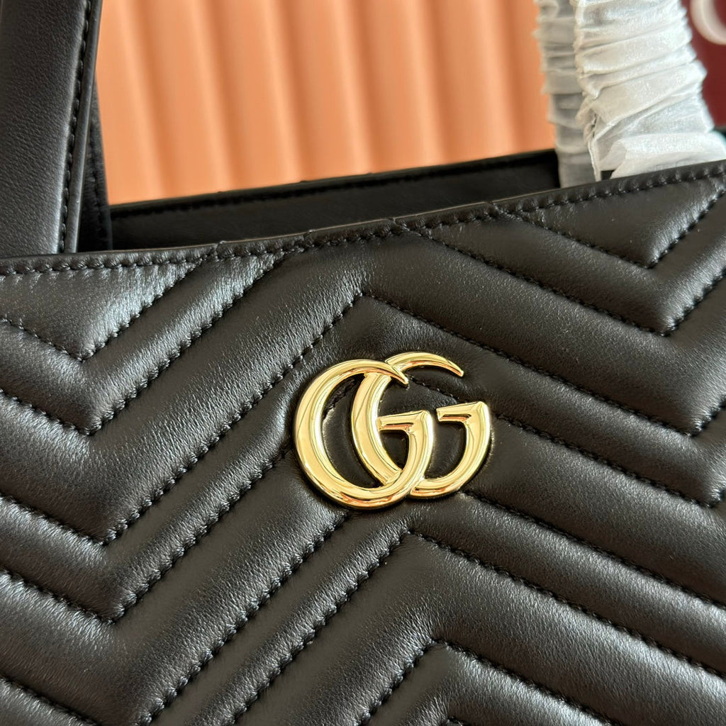 GUCCI 25S SMALL TOTE BAG 39 CM IN BLACK CALFSKIN WITH GOLD HARDWARE