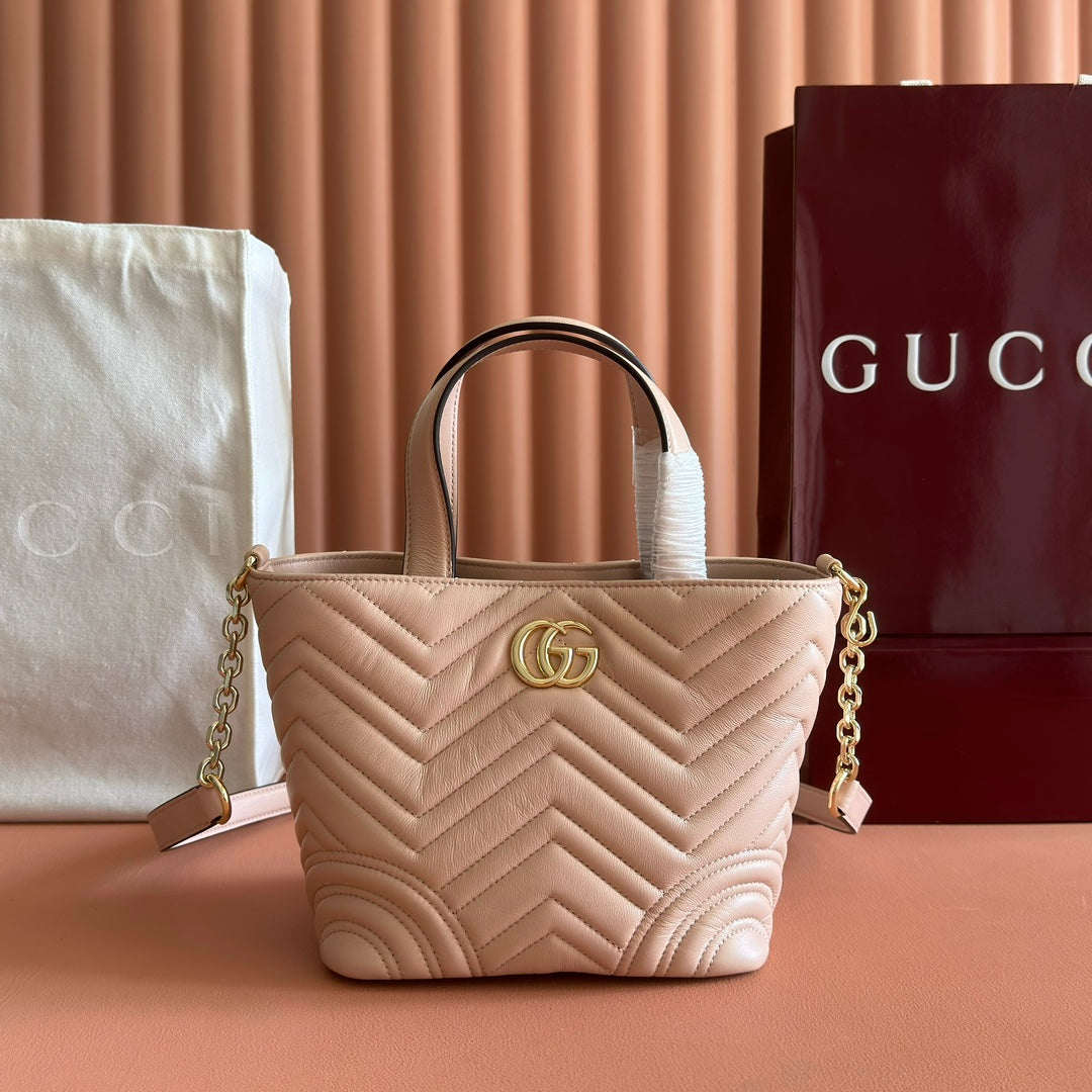 GUCCI 25S SMALL TOTE BAG 29 CM IN NUDE PINK CALFSKIN WITH GOLD HARDWARE