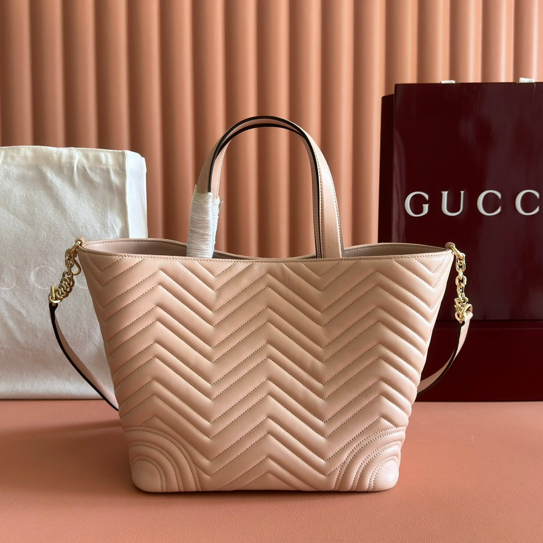 GUCCI 25S SMALL TOTE BAG 39 CM IN NUDE PINK CALFSKIN WITH GOLD HARDWARE