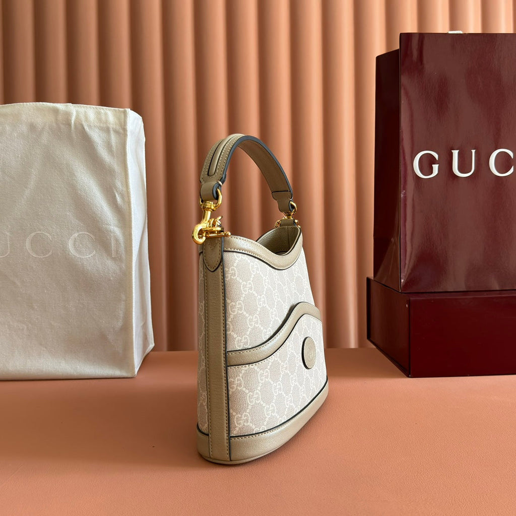GUCCI 26S SHOULDER BAG 25 IN BEIGE COATED CANVAS