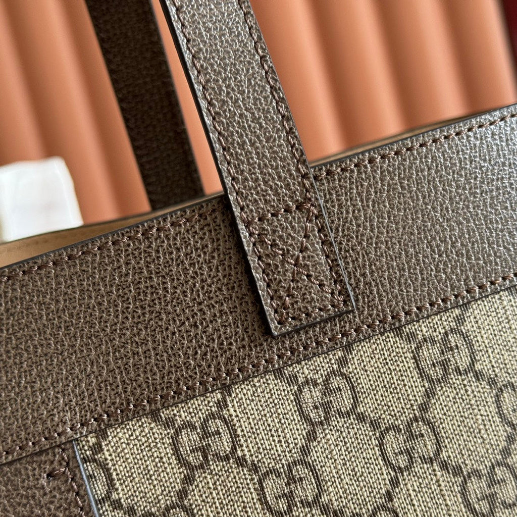 GUCCI 25S TOTE BAG 44 CM IN DARK BROWN MIX BEIGE LAMBSKIN WITH GOLD HARDWARE