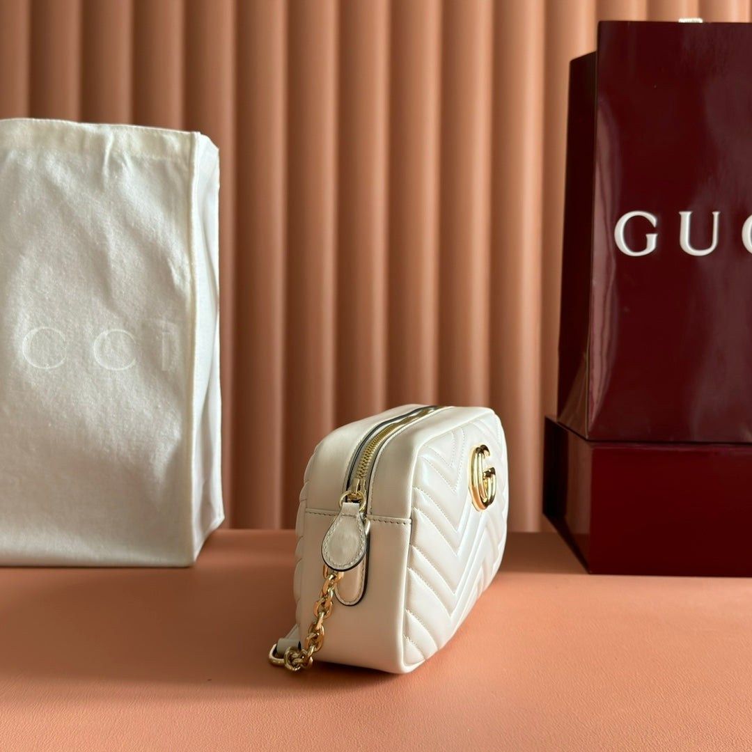 GUCCI 25S MARMONT BAG 24 IN CREAM WHITE CALFSKIN WITH GOLD HARDWARE