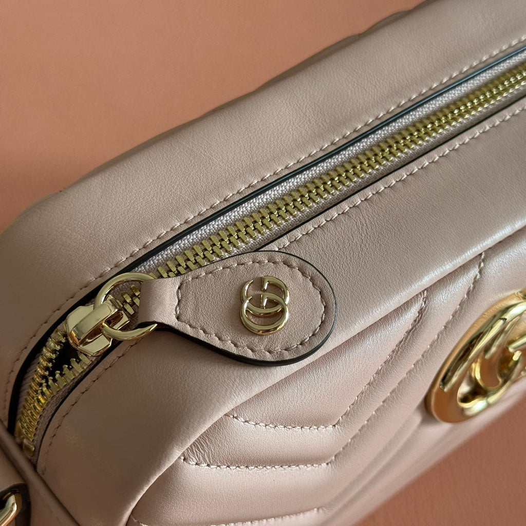 GUCCI 25S MARMONT BAG 24 IN NUDE PINK CALFSKIN WITH GOLD HARDWARE