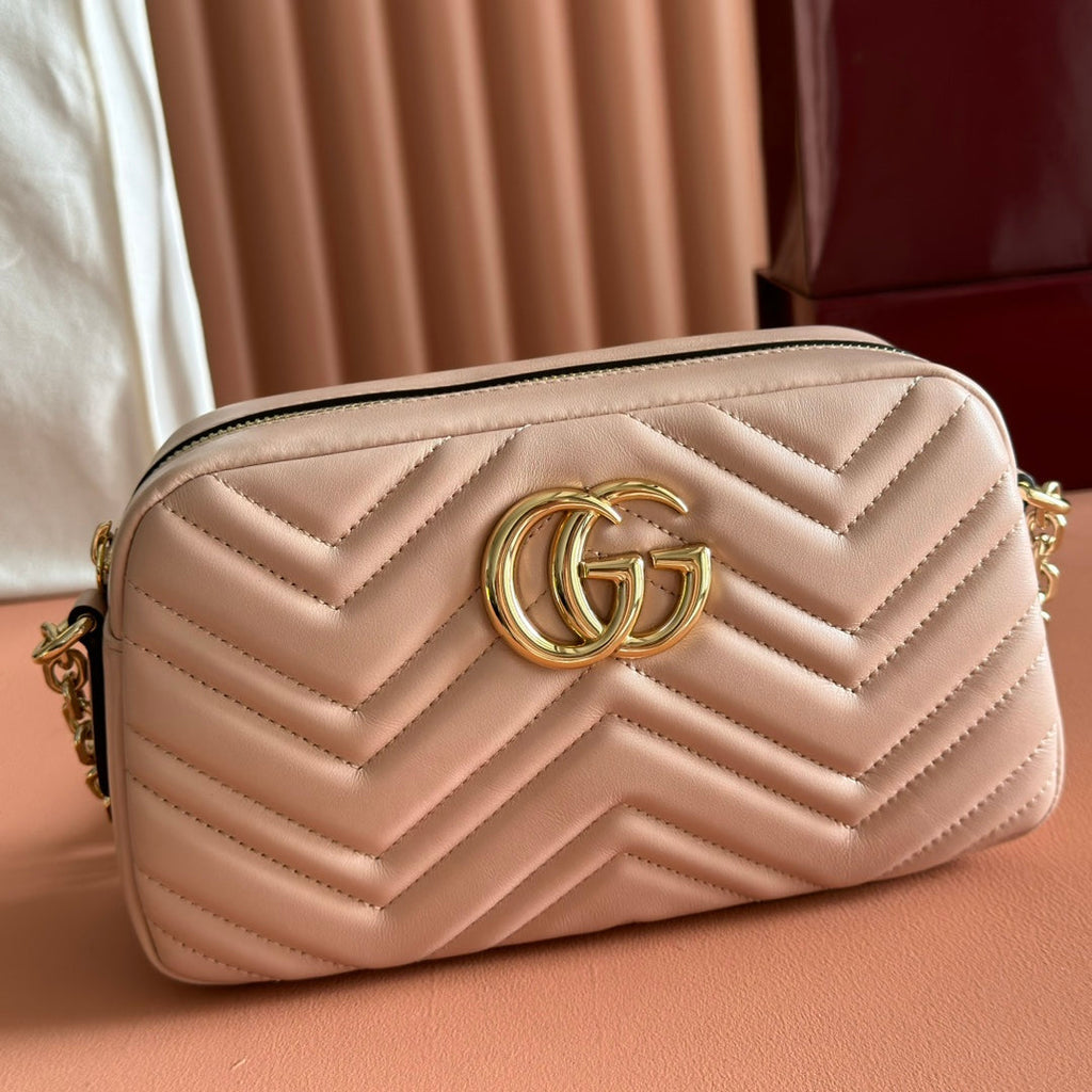 GUCCI 25S MARMONT BAG 24 IN NUDE PINK CALFSKIN WITH GOLD HARDWARE