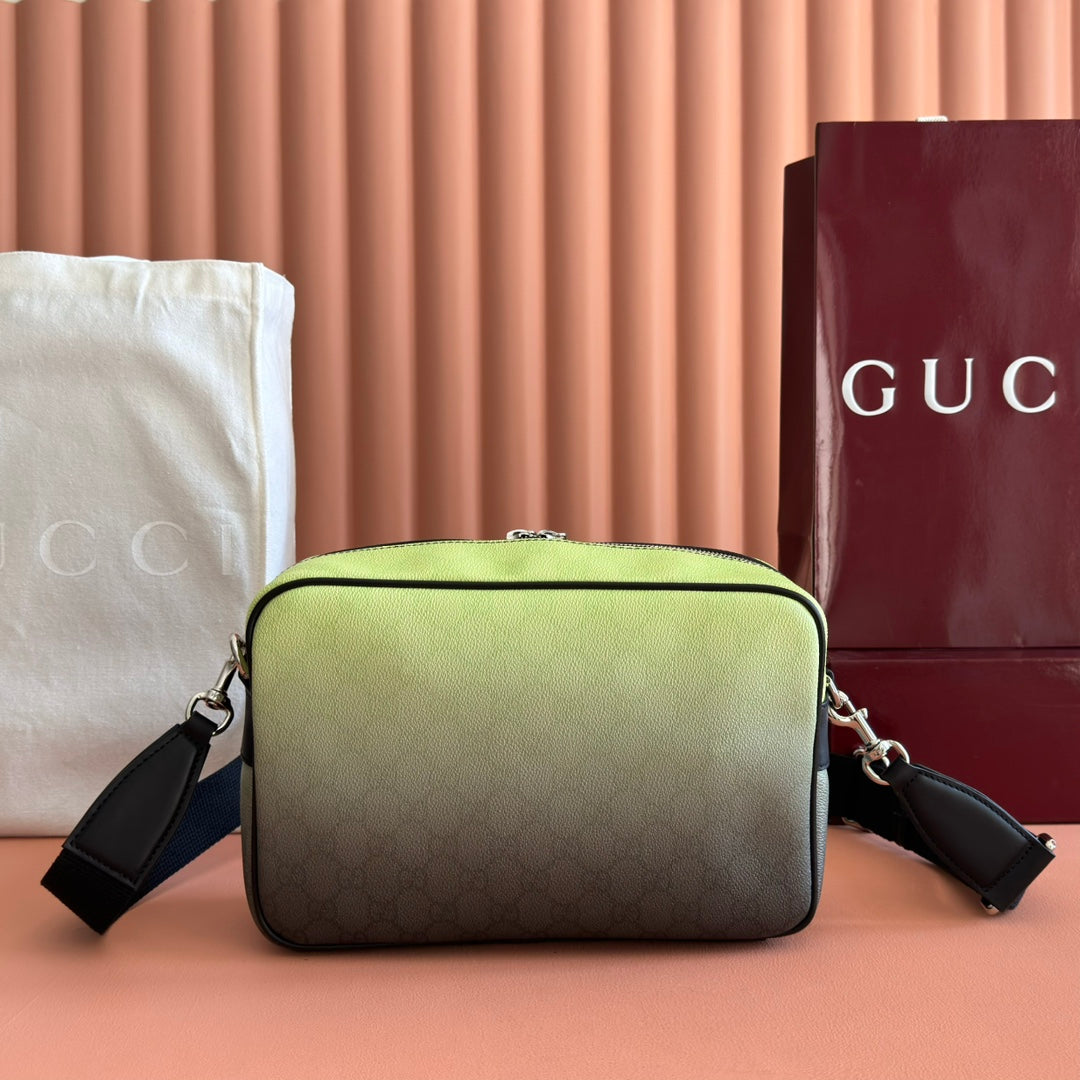 GUCCI 25S SHOULDER BAG 29 CM IN NEON GREEN TO DARK GRAY OMBRÉ CALFSKIN