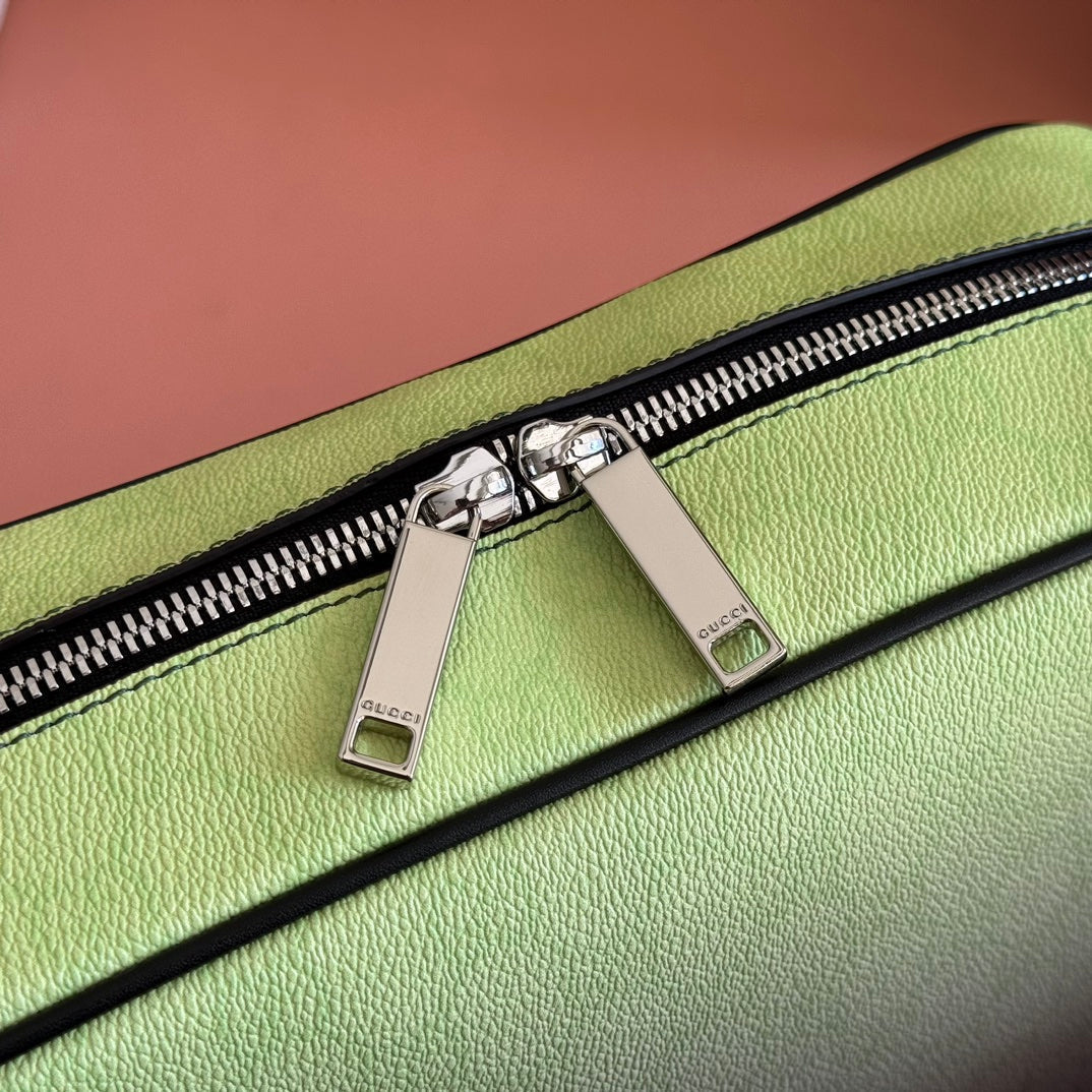 GUCCI 25S SHOULDER BAG 29 CM IN NEON GREEN TO DARK GRAY OMBRÉ CALFSKIN