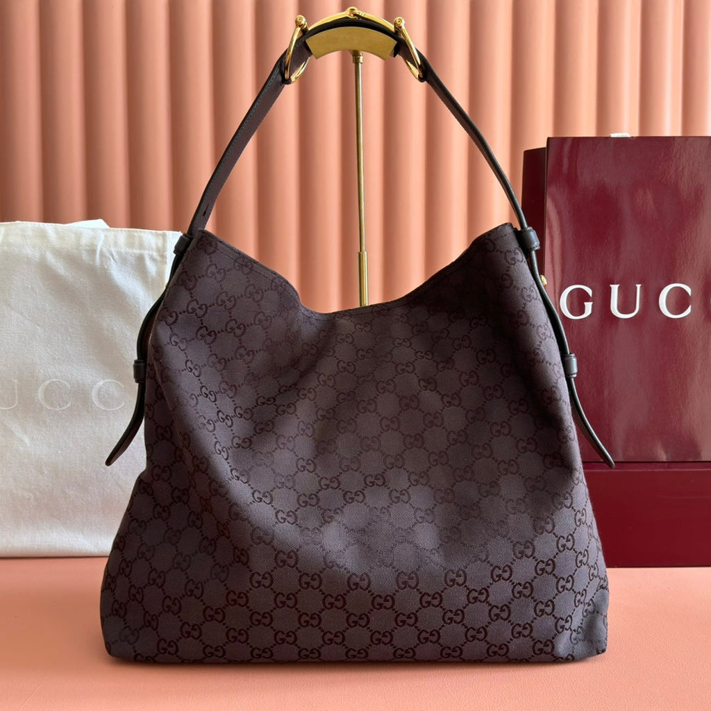 GUCCI 25S BEATRIX LARGE TOTE BAG 40 CM IN DARK CHOCOLATE BROWN CANVAS