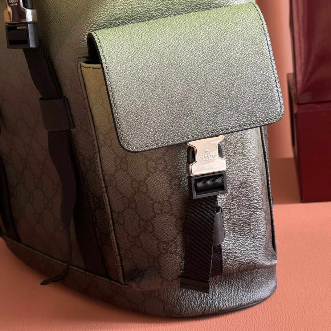 GUCCI 25S BACKPACK 46 CM IN NEON GREEN TO DARK GRAY OMBRÉ CALFSKIN