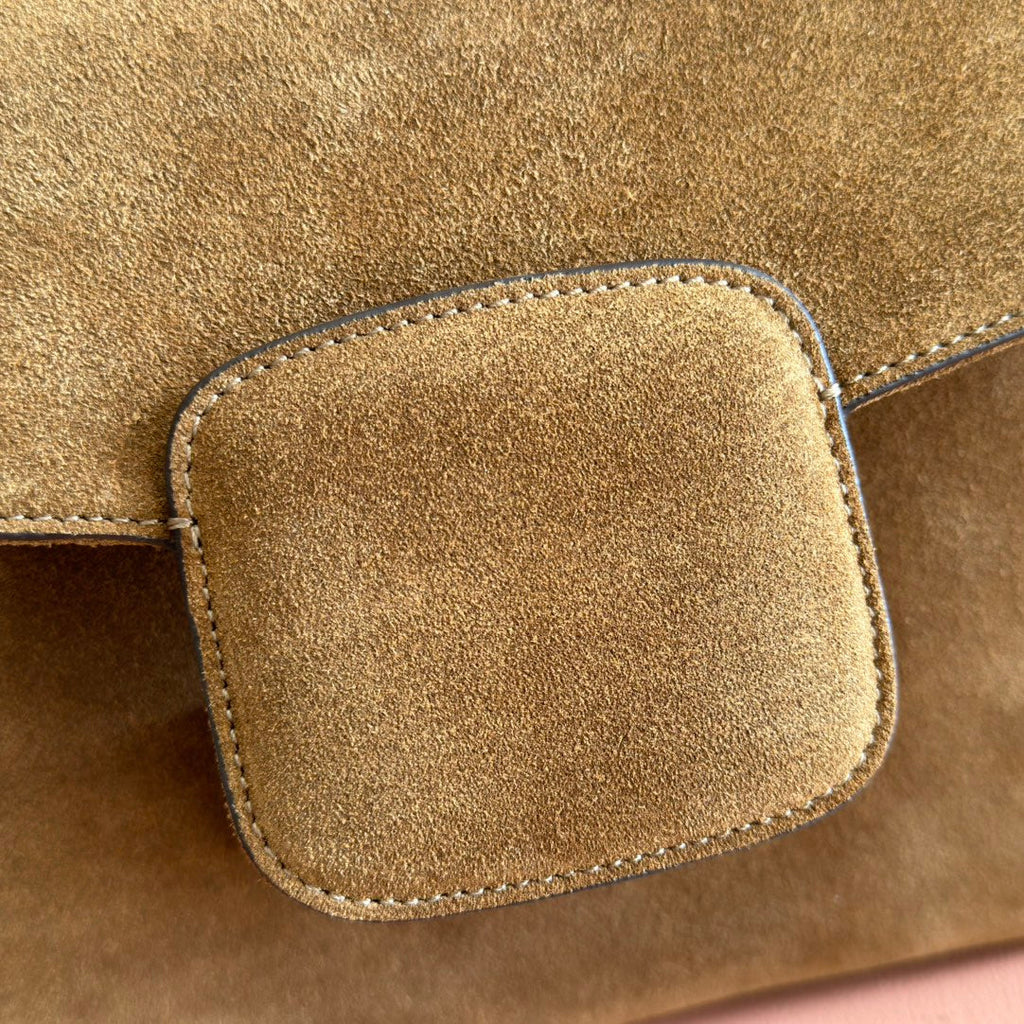 GUCCI 25S HORSEBIT 1955 30 CM IN BROWN SUEDE WITH GOLD HARDWARE