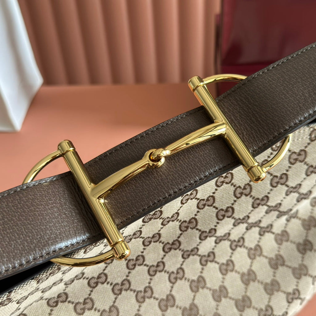 GUCCI 25S BEATRIX LARGE TOTE BAG 35 CM IN DARK BEIGE AND BROWN CANVAS