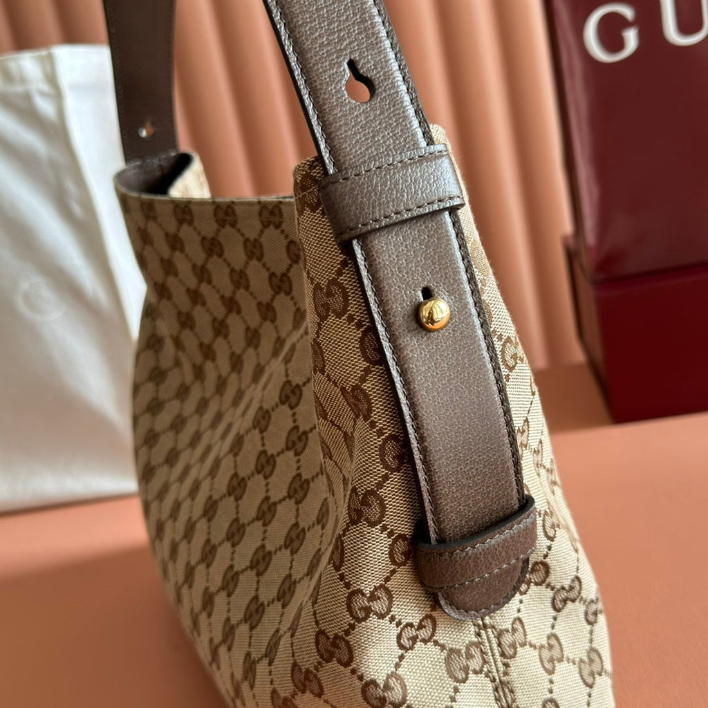 GUCCI 25S BEATRIX LARGE TOTE BAG 35 CM IN DARK BEIGE AND BROWN CANVAS