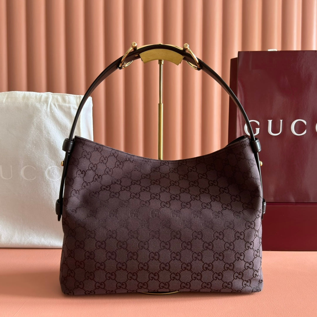 GUCCI 25S BEATRIX LARGE TOTE BAG 35 CM IN DARK CHOCOLATE BROWN CANVAS
