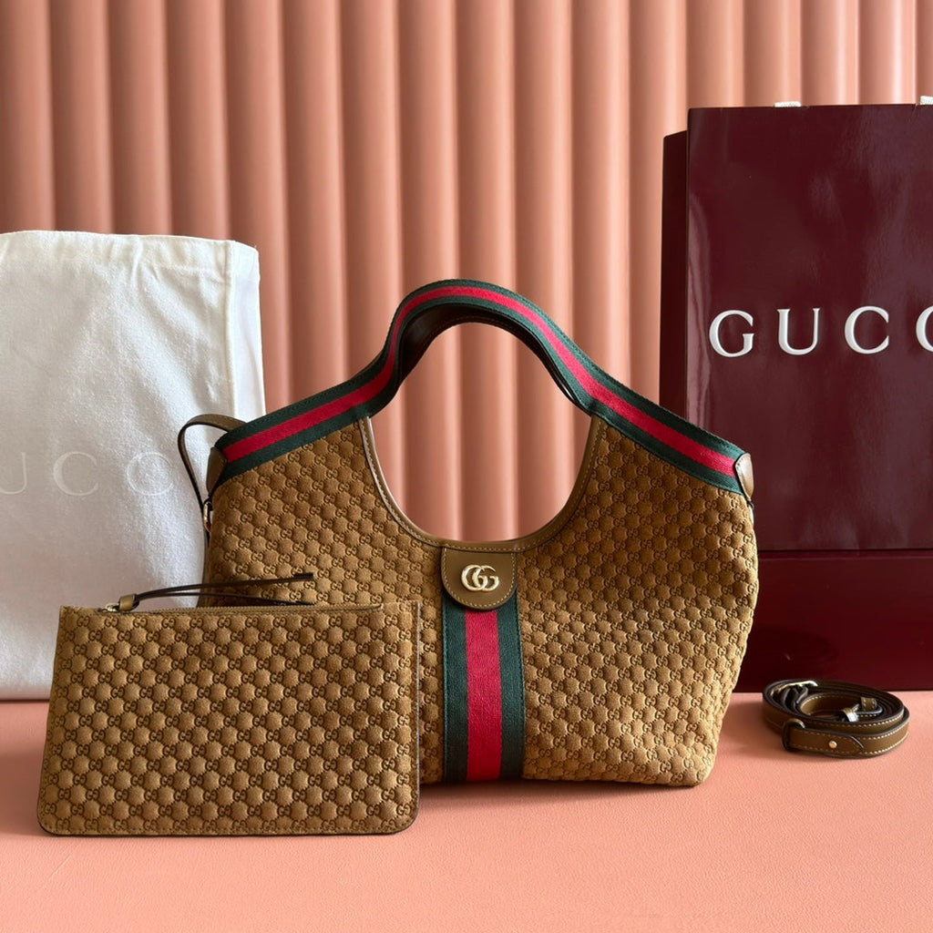 GUCCI 25S GIGLIO LARGE TOTE BAG 25 CM IN BROWN CANVAS